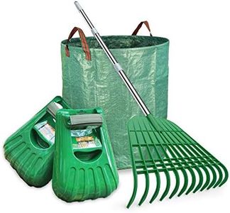 Gardzen Large Leaf Scoop & 12 Tines Gardening Leaf Rake Set, Comes with 72 Gallon Garden Bag