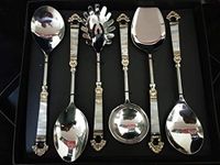 MFU-MADE FOR YOU Designer Stainless Steel Serving Spoon Set of 6 Piece With Silver Finished, Serving Utensils Set Easy to Clean & Dishwasher Safe, Smooth & Comfortable (Color- Silver)