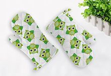 Oasis Home Collections Oven Heat Resistant Green Owl Printed Gloves Pack of 2