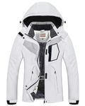 WULFUL Women's Waterproof Snow Ski Jacket Mountain Windproof Winter Coat with detachable hood (White, 3XL)