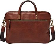 Fossil Men's Haskel Leather Single Zip Briefcase Messenger Laptop Bag, Cognac