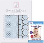 SwaddleDesigns SwaddleDuo, Set of 2 Swaddling Blankets + The Happiest Baby DVD Bundle, Pastel Blue Modern Duo