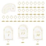 JOYIT 30 Sets Wedding Table Number 1-30 with 30 Pcs Round Table Number Holders, White Gold Table Number Cards with Place Card Holders, 4" x 6" Table Numbers for Wedding Reception and Birthday