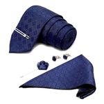 LOUIS STITCH Mens Marine Blue Italian Silk Necktie Set Incl Pocket Square Cufflinks Chrome Tiepin Brooch American Style Formal Tie Gift Set for Men (BU037CP)