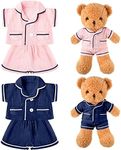 2 Sets Bear Clothes Stuffed Animal Clothes Bear Accessories Pink and Blue Bear Pajamas Clothes Double Layer Muslin Short Sleeve Top and Bottom Pajamas Fits Most 14-18 Inch Bears