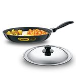 Hawkins Futura 28 cm Frying Pan, Non Stick Fry Pan with Stainless Steel Lid, Big Frying Pan, Black (NF28S)