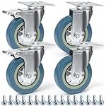 Kurtzy 4 Pack Heavy Duty Swivel Castor Wheels - 100mm Casters with Rubber Wheels, Screws, Locking Brakes and Metal Plates - Max Load 280kg / 617lbs - For Trolleys, Moving Furniture and Workbenches