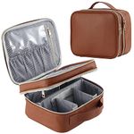 Joligrace Double Layer Makeup Bag Cosmetic Case Vanity Travel Beauty Box Make Up Train Case Hairdressing Tools Organiser with Adjustable Compartment, Brown