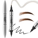 Waterproof Microblading Eyebrow Pen - 2 in 1 2024 New Double Ended Magic Precise Eyebrow Pen Microblade Effect Eyebrow Pencil Brow Contouring Pen with 4 Micro Fork Tip (Dark Brown)