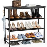 HOMIDEC Shoe Rack, 4-Tier Shoe Storage Shelves with Wooden Top, Shoe Organiser for 12-16 Pairs of Shoes, Dust-proof Fabric Shelves for Flats, Boots, Heels, Sneakers