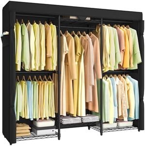 SONGMICS Heavy-Duty Clothes Rack, Garment Rack, Portable Closet, 68.7-Inch Wide Clothing Rack with Adjustable Mesh Shelves and Hanging Rails, Ink Black ULGR435B01