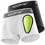 KOOPOW 2-Pack Boys Compression Briefs with Soft Protective Athletic Cup, Youth Peewee Underwear for Baseball, Football, Black/White(2-pack), L