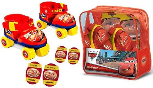 Mondo Toys - pattini a rotelle regolabili Cars disney per bambini - Taglia dal 22 al 29 - set completo di borsa trasparente, gomitiere e ginocchiere - 28105