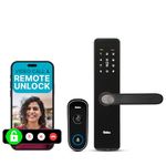 Qubo Smart Door Lock Essential (Black) with Video Call Doorbell Connect | Answer Your Door from Anywhere – See, Speak & Unlock | AI Person/Motion Detection & Alerts