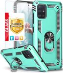 TJS Phone Case Compatible with Samsung Galaxy A71 5G/A91/M80s (Not Fit Galaxy A71 4G/Verizon Galaxy A71 5G UW), with [Tempered Glass Screen Protector] Metal Ring Magnetic Support Cover (Teal)