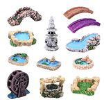 12 Pcs Miniature Fairy Garden Accessories, Miniature Fairy Garden Ornament Kit Fairy Pond Bridge Water Well Figurines Miniature Micro Landscape Ornaments for Dollhouse Decoration Plant House Decor