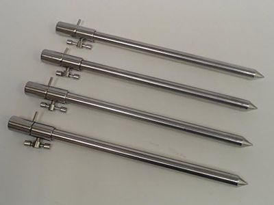 TMC 4 x Carp fishing Solid Stainless Steel Bank Sticks 30-50 cm's. Rod Rests, Buzz Bar, Alarms