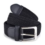 Umo Lorenzo Stretch Braided Woven Belts without Holes, Elastic Casual Belts for Men and Women, Black, Medium (Fits 32-35" Waist)