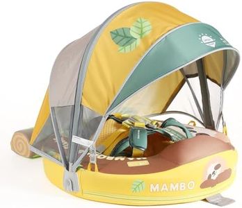 Mambobaby Baby Float for 3-24 Months - Baby Float with Canopy-No Inflation Needed Infant Swim Ring with Canopy & Tail Float, Sloth Hug Design Pool Floater for Toddler