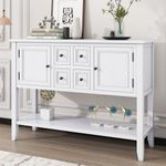 Merax Sideboard Buffet Cabinet with Storage, Rustic Storage Cabinet Console Table, White