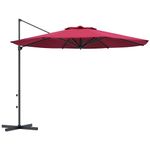 Outsunny 10 FT Cantilever Patio Umbrella, Round Hanging Offset Umbrella with 360°Rotation, Crank, Tilt, Cross Base, 8 Ribs, Air Vent, Outdoor Umbrella for Garden, Backyard, Red