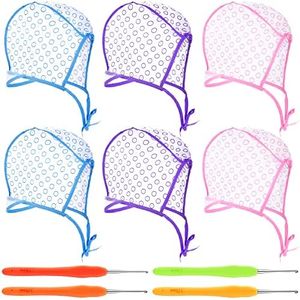 6 Pieces Hair Cap Salon Hair Coloring Dye Cap Tipping Cap Frosting Caps with 4 Pieces Hair Needles Crochet Hooks for Dyeing Hair Hairdressing Tool (Purple/Blue/Pink)
