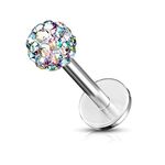 Gekko Body Jewellery Surgical Steel 16 Gauge (1.2mm) Labret Monroe with Multicoloured Ferido Gem Ball and 6mm Bar