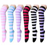 Zmart Striped Knee High Socks, Long Over the Knee Striped Stockings for Women Teen Girls Youth, Stripes Colourful 6pack, Medium