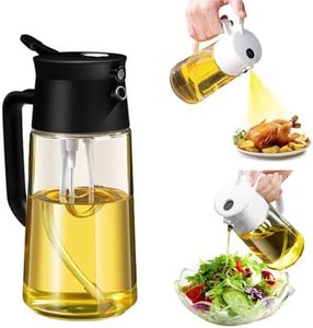 Oil Sprayer for Cooking, 2 in 1 Olive Oil Dispenser Bottle and Oil Mister for Kitchen, 17oz Glass Oil Spray Bottle with Premium Nozzle for Air Fryer, Salad, Frying, BBQ, Baking (Black)