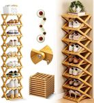 The 9-Tier No-Assembly Bamboo Rack, 2026 Upgraded Foldable 9 Tier Bamboo Corner Shoe Rack, Space-Saving Organizer for Shoes, No Assembly Narrow Shoe Shelf for Entryway Closet Dorm (Yellow, 9 Layers)