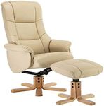 Morris Living Cairo Swivel Recliner Chair & Footstool in Cream Plush Faux Leather