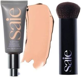 Saie Glow & Blend Duo - Slip Tint Tinted Moisturizer SPF 35 Shade Three + Half (1.35 oz), The Big Liquid Foundation Brush (1 Count), Hydrating Glow & Seamless Blending