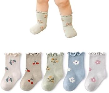 Elaowoho Baby Toddler Girls Ruffle Socks Little Girl Frilly Dress Socks for Newborn Cotton Ankle(5 Pairs-Ruffle Flower,3-5T)