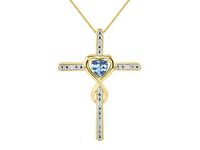 Rylos Necklaces for Women Yellow Gold Plated Silver Cross Necklace Heart Shape Gemstone & Genuine Diamonds 18" Chain 6MM Blue Topaz December Birthstone Womens Jewelry Silver Necklace For Women
