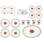 Harvey & Mason Full Dining Set 18pc Christmas Holly Porcelain Set - Festive Dinner Setting Plates Bowls Mugs Gravy Boat Xmas