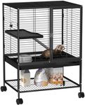 PawHut Guinea Pig Ferret Chinchilla Cage with Wheels, Pet Playpen for Rat, Kitten with Bottom Storage Shelf, Removable Tray, Ramp, 24" x 18" x 34", Black