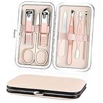 URAQT Professional Manicure Set, 7 pcs Portable Nail Clippers & Eyebrow Grooming Kit, Stainless Steel Nail Care Tools with Luxurious Leather Case for Travel & Home