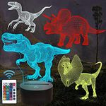 FULLOSUN T-rex Dinosaur 4 Patterns 3D Night Light with Remote Control and 16 Colors Changing and Dimmable Function and Gift Wrap (Multicolour)