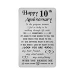 TANWIH 10 Year Anniversary Card Gifts for Women Her, Happy 10th Wedding Anniversary Cards Gift for Wife, Engraved Metal Wallet Insert