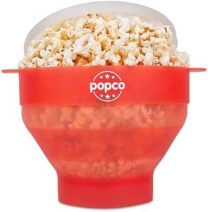 POPCO Silicone Microwave Popcorn Popper with Handles, Silicone Popcorn Maker, Collapsible Bowl Bpa Free and Dishwasher Safe - 10 Colors Available (Transparent Red)