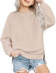 Arshiner Girls Crewneck Sweatshirt Long Sleeve Pullover Tops Drop Shoulder Sweatshirts Side Split Little Girls Sweat Shirts Size 5-6 Khaki