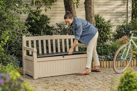 Keter Eden 265L Outdoor Storage Bench – Beige/Brown, All-Weather Garden Box