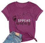 homefeelzydys Women's Summer Spread Kindness T Shirts for Women Dandelion Graphic Loose Tees Crew Neck Short Sleeve Tops Wine Red