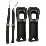 2 x Black Silicone Skin Case Cover With Wrist Strap For Wii Remote