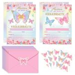 Birthday Invitations with Envelopes, 20 Pack Kids Butterfly Party Invitations with Envelopes Stickers for Girls Party Supplies Decorations Blank Birthday Invites Card Baby Show