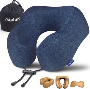 napfun Neck Pillow for Traveling, Upgraded Travel Neck Pillow for Airplane 100% Pure Memory Foam Travel Pillow for Flight Headrest Sleep, Portable Plane Accessories, Full Dark Blue
