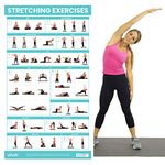 Vive Stretching Exercise Poster - Stretch Workout for Rehab, Gym, Home - Basic Fitness Bodyweight Poses Instruction Guide - Laminated 52 Stretch Pre Post Routines Wall Chart Full Body Yoga Women, Men