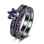 Cupimatch Promise Rings for Women Couple Rings Wedding Rings Set for Him and Her Purple Cubic Zirconia Stainless Steel 2 Stack Wear 7 Size