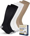 Pembrook Bamboo Viscose Light Compression Socks - 3 Pairs | 8-15 mmHg Light Compression Socks for Women and Men | Black, White, Tan/Wht/Tn-3P