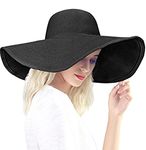 Baonmy Sun Hat for Women Ridge Wide Brim Sun Hat Beachwear Summer Straw Hat UV Protection Black